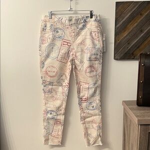 CHARLIE B Cream Skinny Pants with Passprt Print